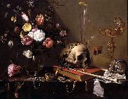 Vanitas - Still Life with Bouquet and Skull Adriaen Van Utrecht